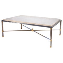 Neoclassical Travertine Top Coffee Table