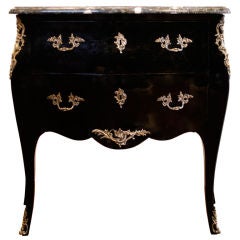 Louis XV Ebonized Rosewood and Marble Top Bombe Chest of Drawers