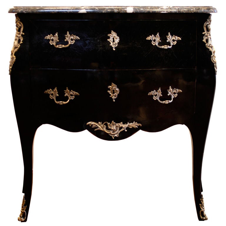 Louis XV Ebonized Rosewood and Marble Top Bombe Chest of Drawers