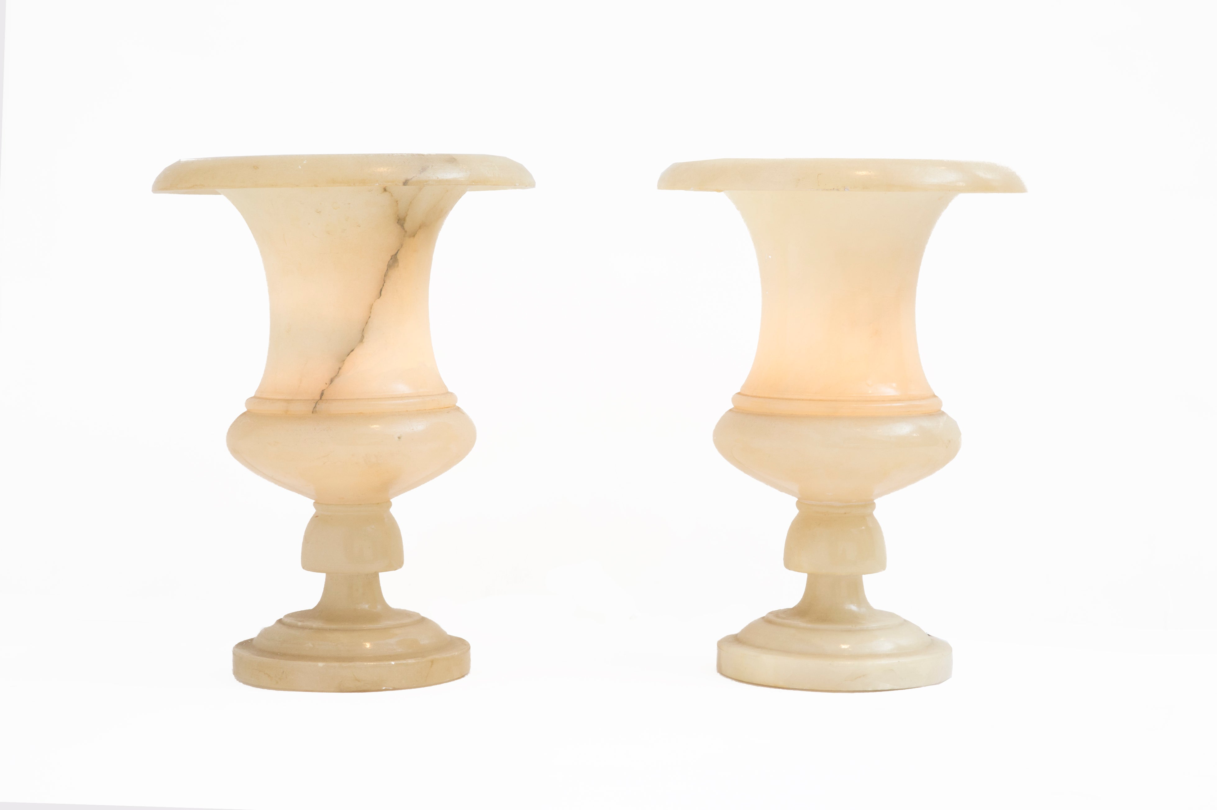 Art Deco Pair of Italian Alabaster Medici Urn Table Lamps