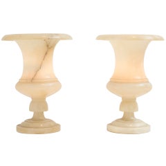 Art Deco Pair of Italian Alabaster Medici Urn Table Lamps