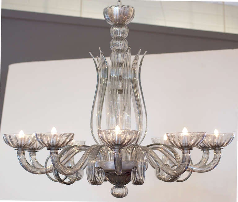 Beautiful Italian Murano glass chandelier by Barbini, hand blown grey 