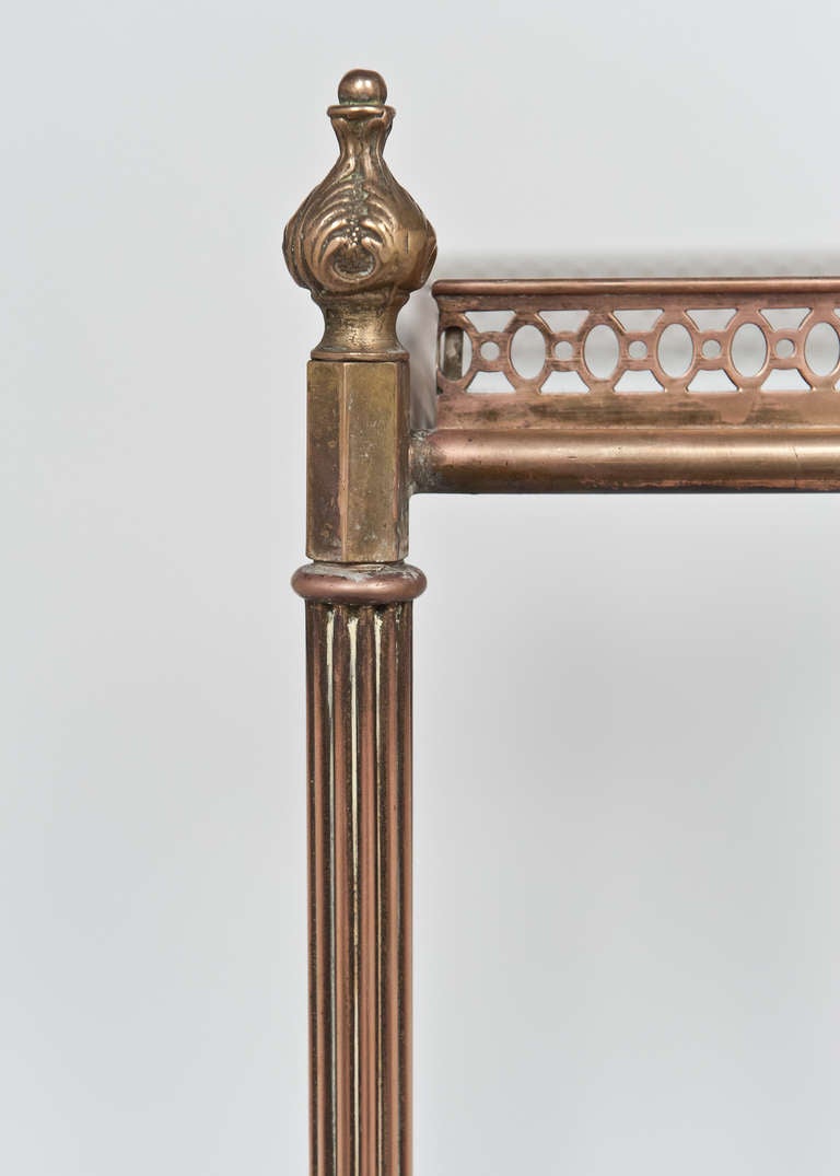 French Vintage Brass and Glass Side Table on Casters at 1stDibs