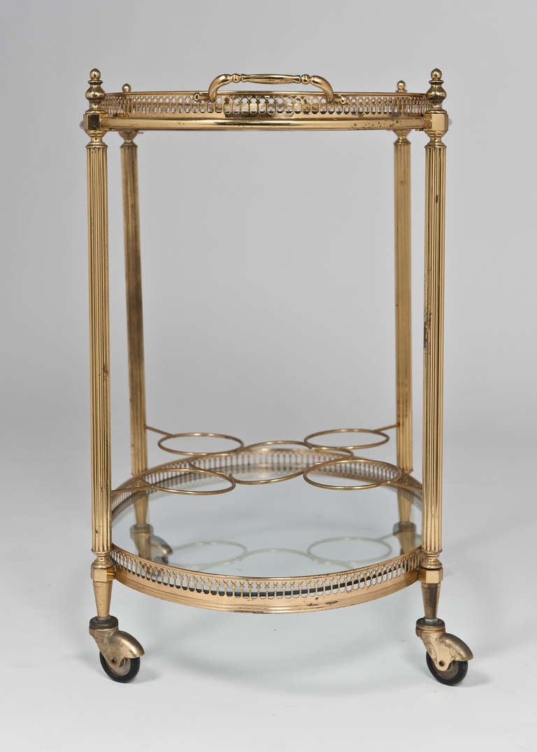 Mid-20th Century French Vintage Oval Gilt Brass & Glass Bar Cart