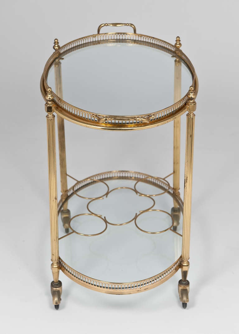 French Vintage Oval Gilt Brass & Glass Bar Cart 2