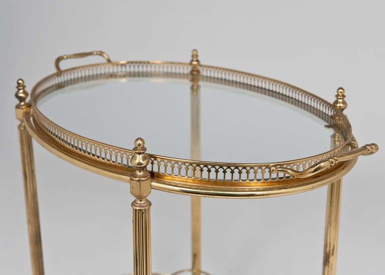 French Vintage Oval Gilt Brass & Glass Bar Cart 3
