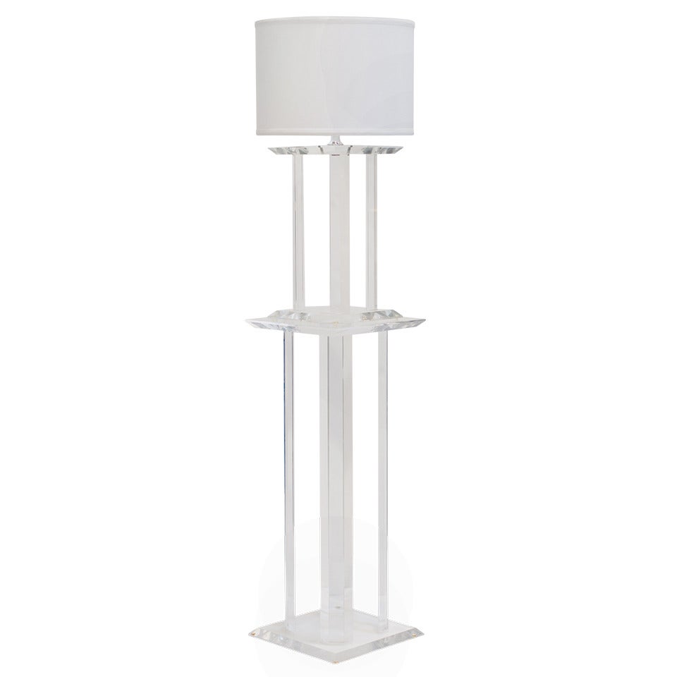 Vintage Lucite Pedestal with Lamp For Sale