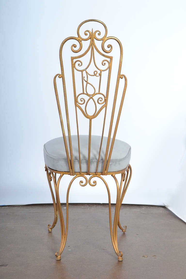 Vintage Gilt Iron Side Chair In Good Condition In Austin, TX