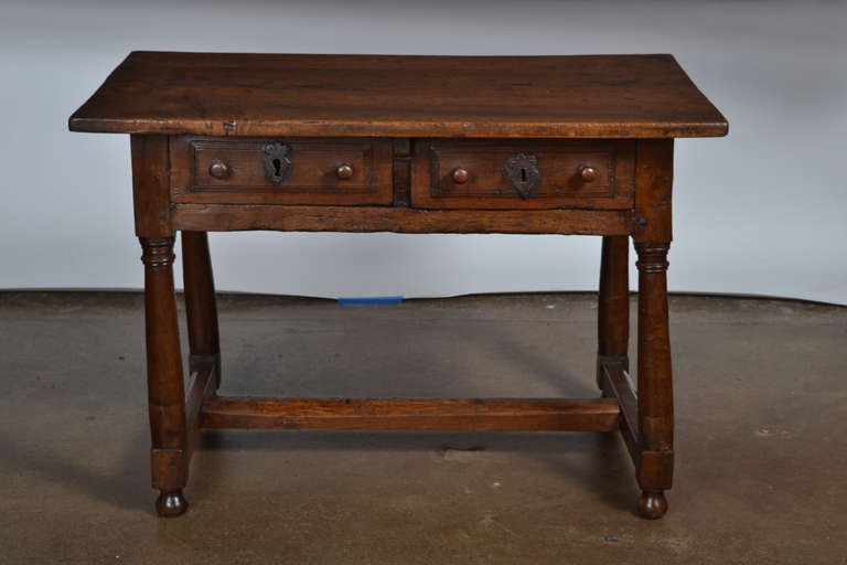 French 17th Century Solid Walnut Writing Table In Good Condition In Austin, TX