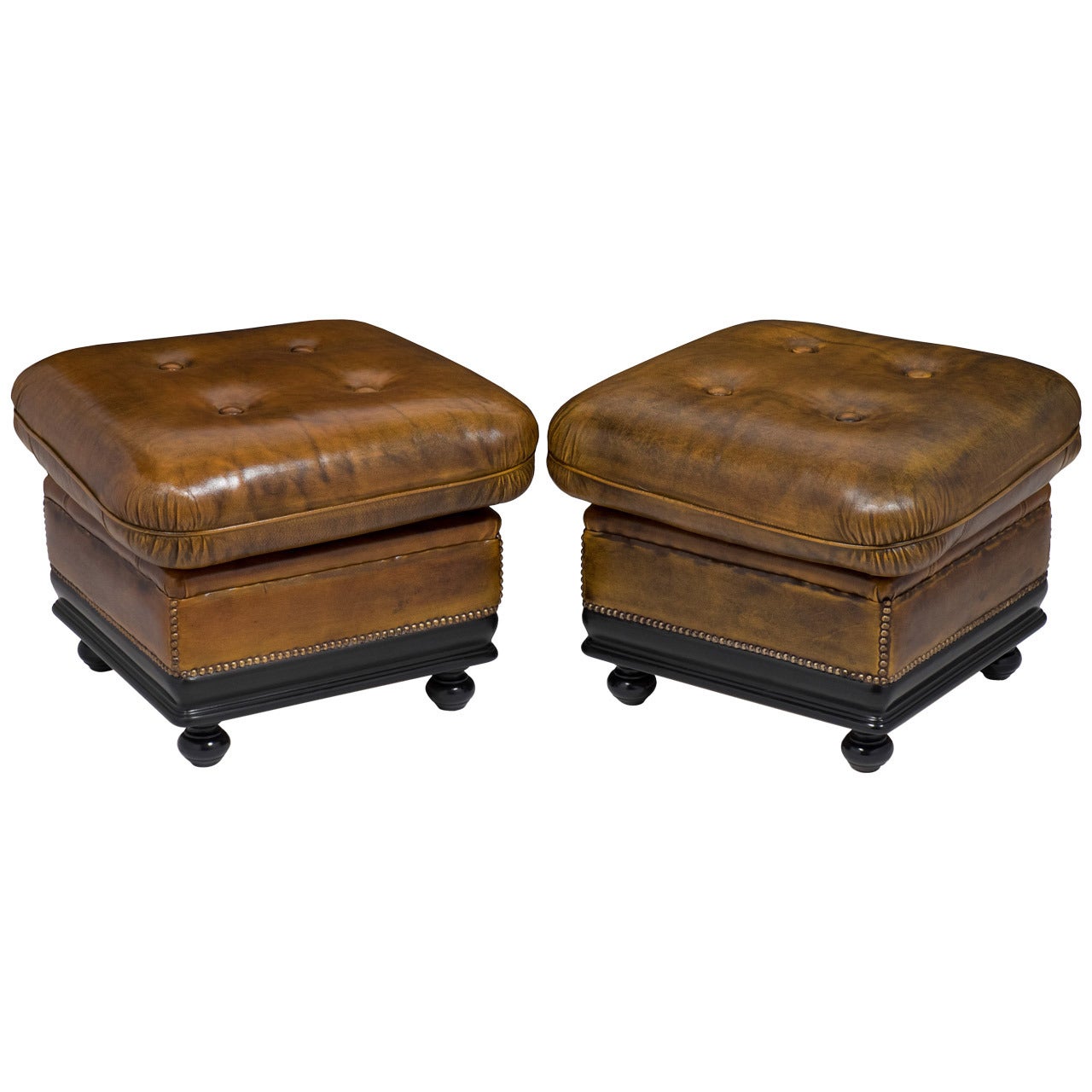 Vintage Pair of Leather Ottomans