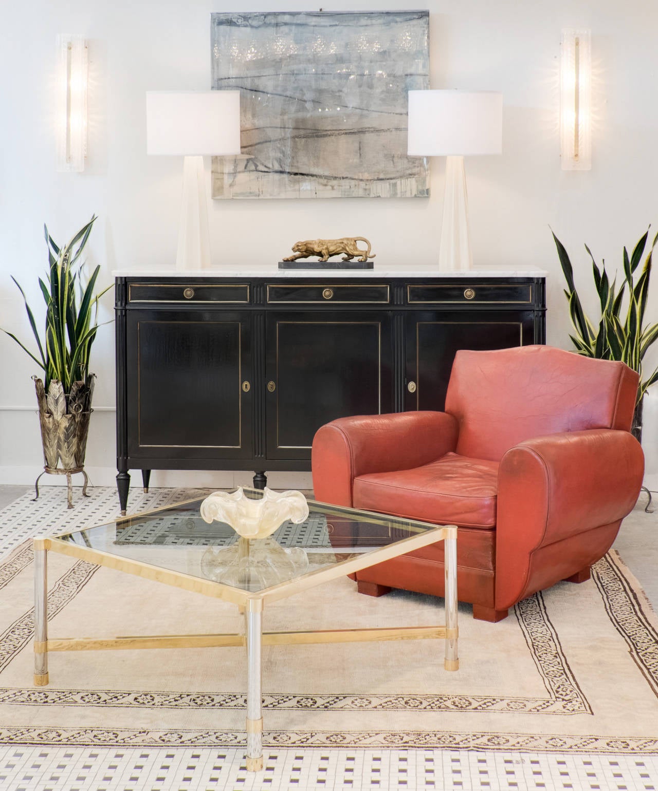 French Vintage Chrome and Brass Square Coffee Table, circa 1950s