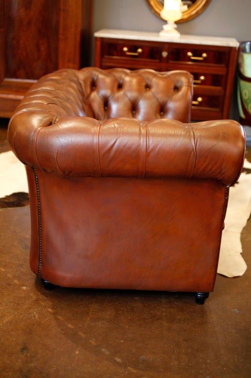 English Vintage Havana Leather Chesterfield Sofa