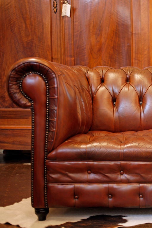 Mid-20th Century Vintage Havana Leather Chesterfield Sofa