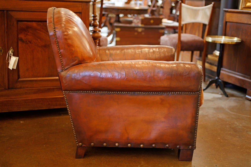 Mid-20th Century French Lambskin Leather Club Chair