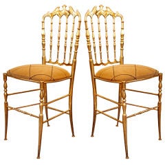 Vintage Pair of Solid Gilt Brass Chiavari Chairs