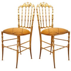 Vintage Pair of Solid Gilt Brass Chiavari Chairs