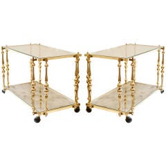Pair of French Art Deco  Side Tables on Casters