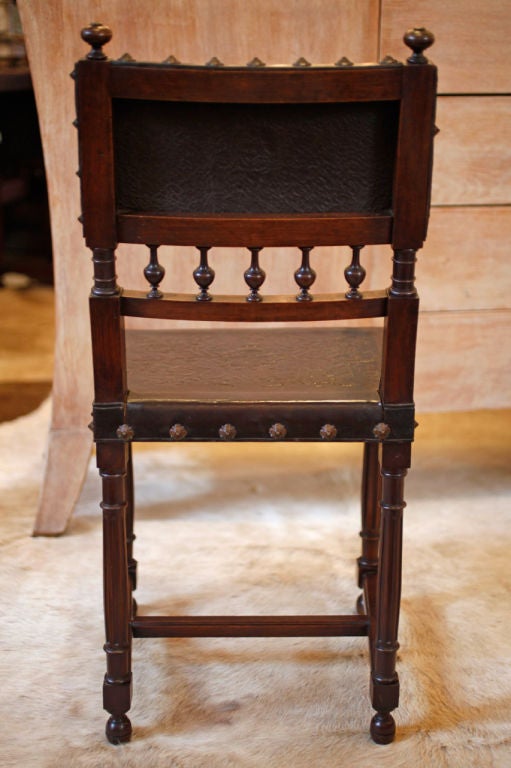 19th Century Set of 6 Leather and Walnut Henry II Style Chairs