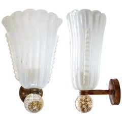 Murano "Pulegoso" Glass and Brass Sconces