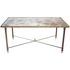 French Art Deco Brass and Mirrored Glass Coffee Table