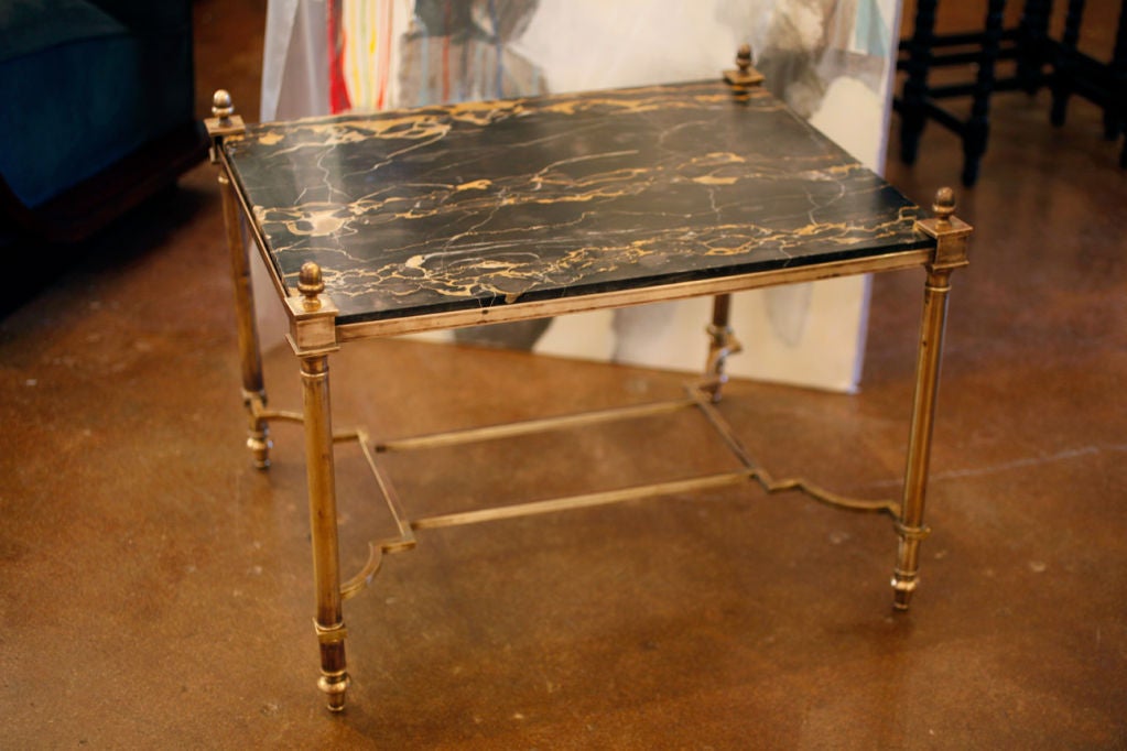 French Art Deco Brass and "Portor" Marble Side Table at 1stdibs