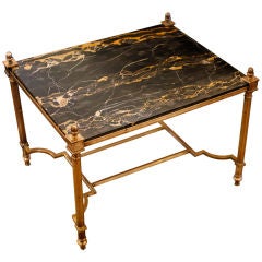 French Art Deco Brass and "Portor" Marble Side Table