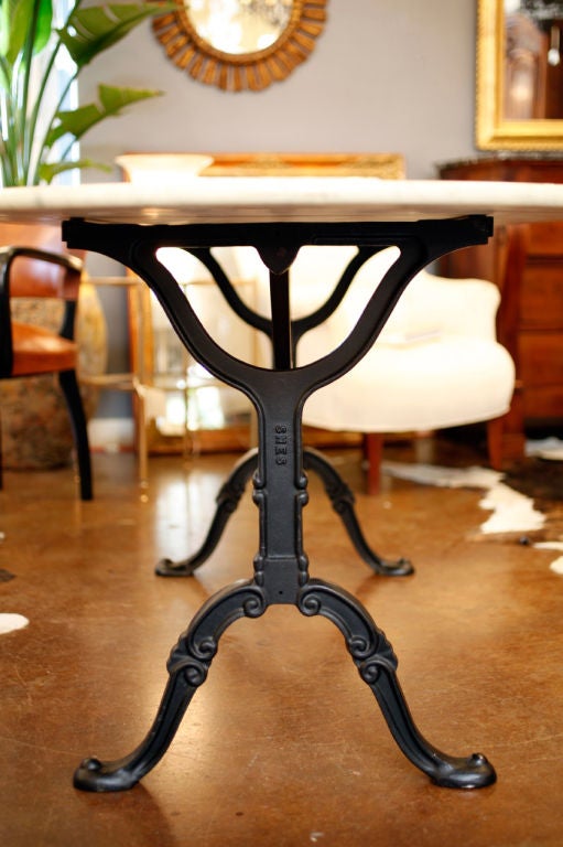 Cast Iron and Carrara Marble Top Bistro Table