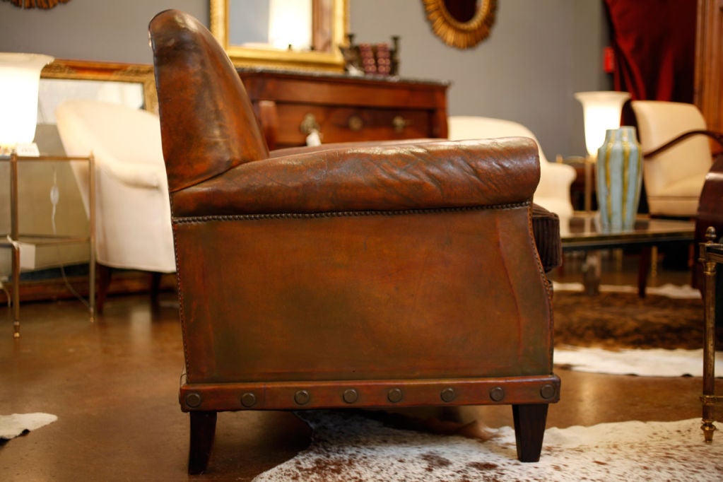 French Pair of English Leather Club Chairs