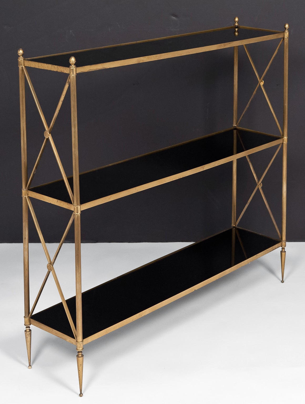 French Maison Jansen Vintage Brass 
Glass Shelf Console