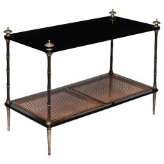 French Vintage Brass, Mahogany, and Caned Coffee Table