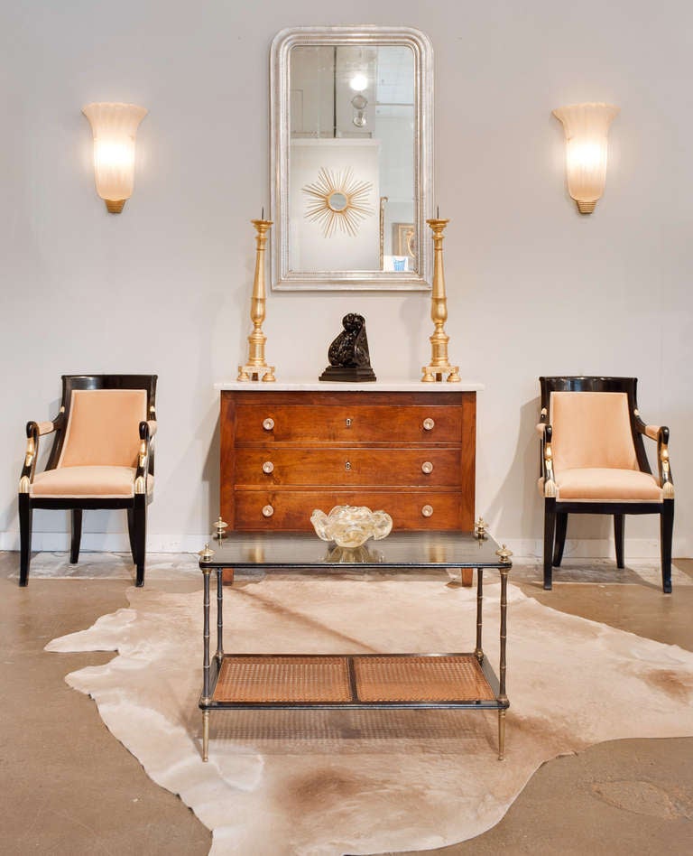 French Vintage Brass, Mahogany, and Caned Coffee Table