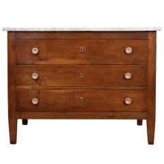 Directoire Period Carrara Marble Top Walnut Chest of Drawers