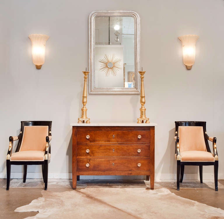 Directoire Period Carrara Marble Top Walnut Chest of Drawers