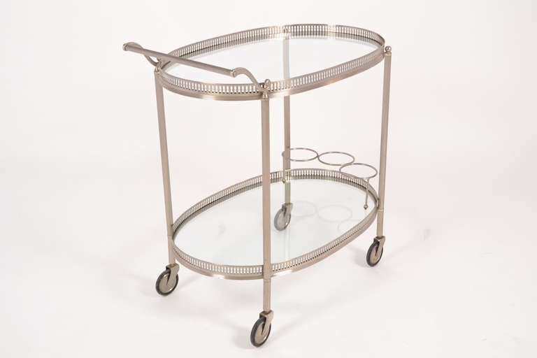 Mid-20th Century French Vintage Chrome Oval Bar Cart