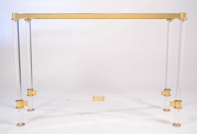 Mid-Century Modern Vintage Console Table in Lucite, Brass, and Glass