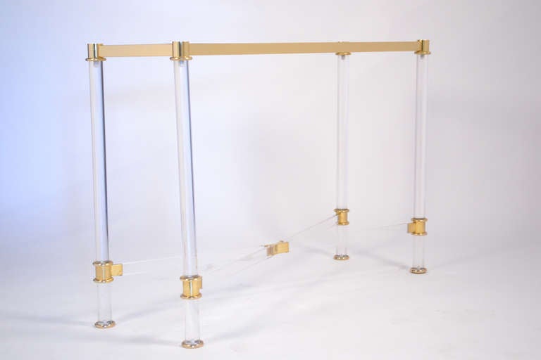 French Vintage Console Table in Lucite, Brass, and Glass