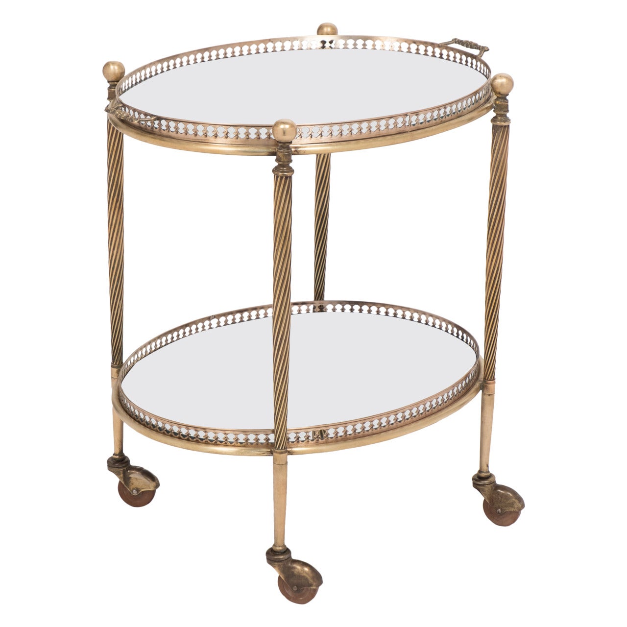 French Vintage Brass and Glass Oval Bar Cart