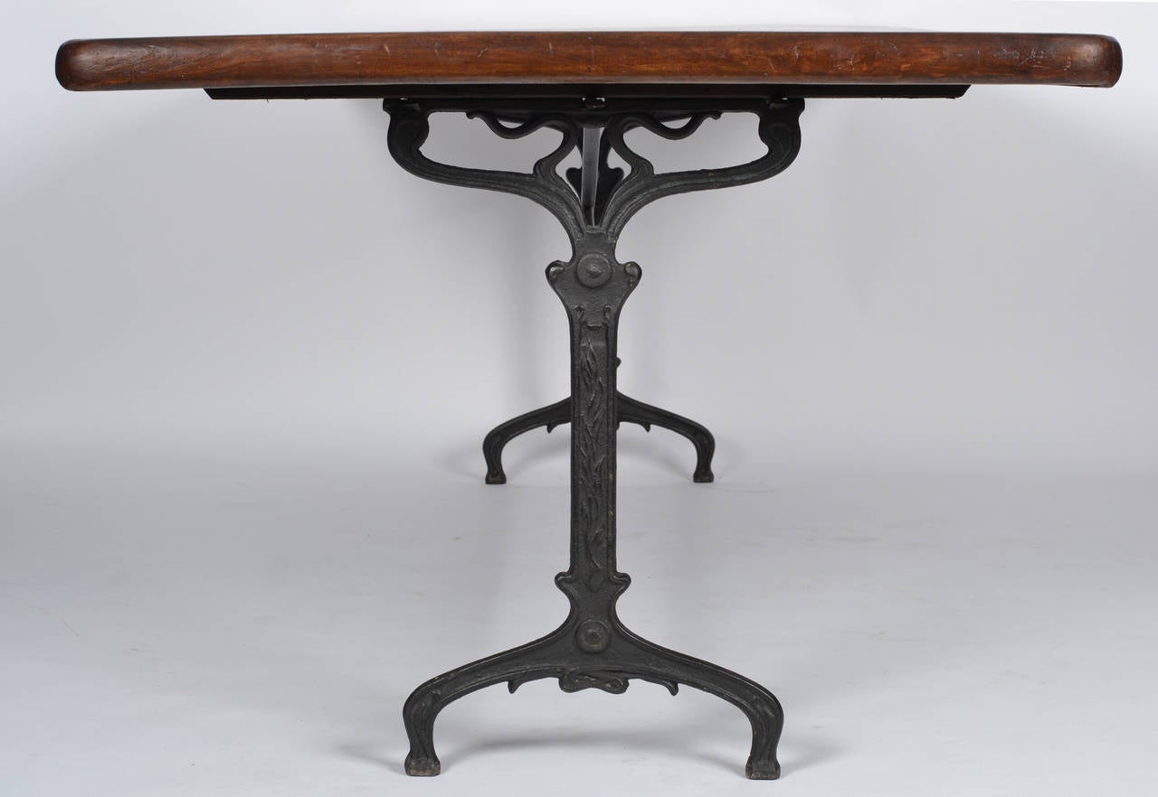 Forged French Antique Solid Walnut Vineyard Table from Beaujolais Region