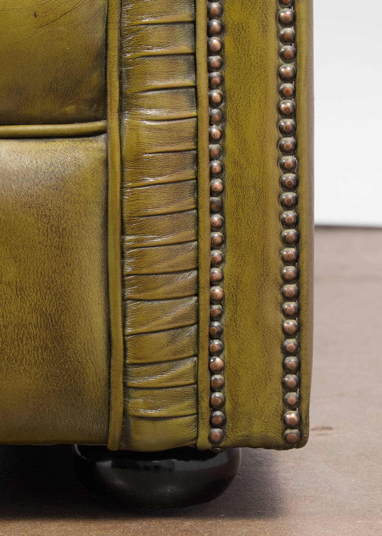 English Vintage Green Leather Chesterfield Sofa
