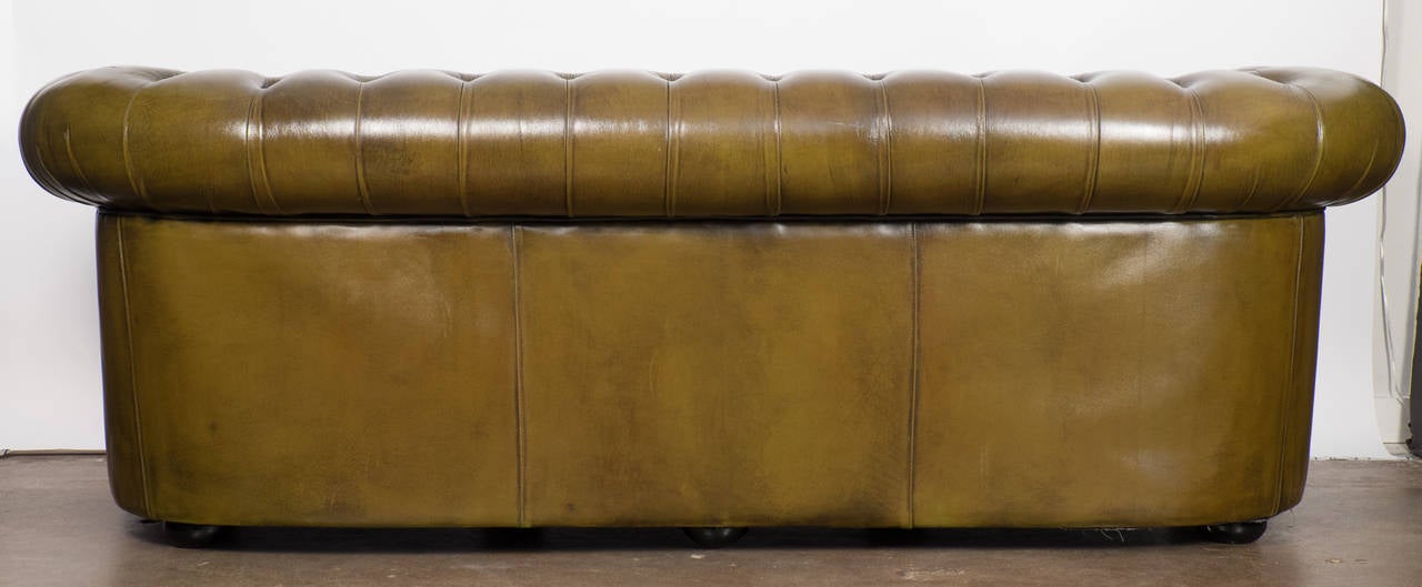 Mid-20th Century Vintage Green Leather Chesterfield Sofa