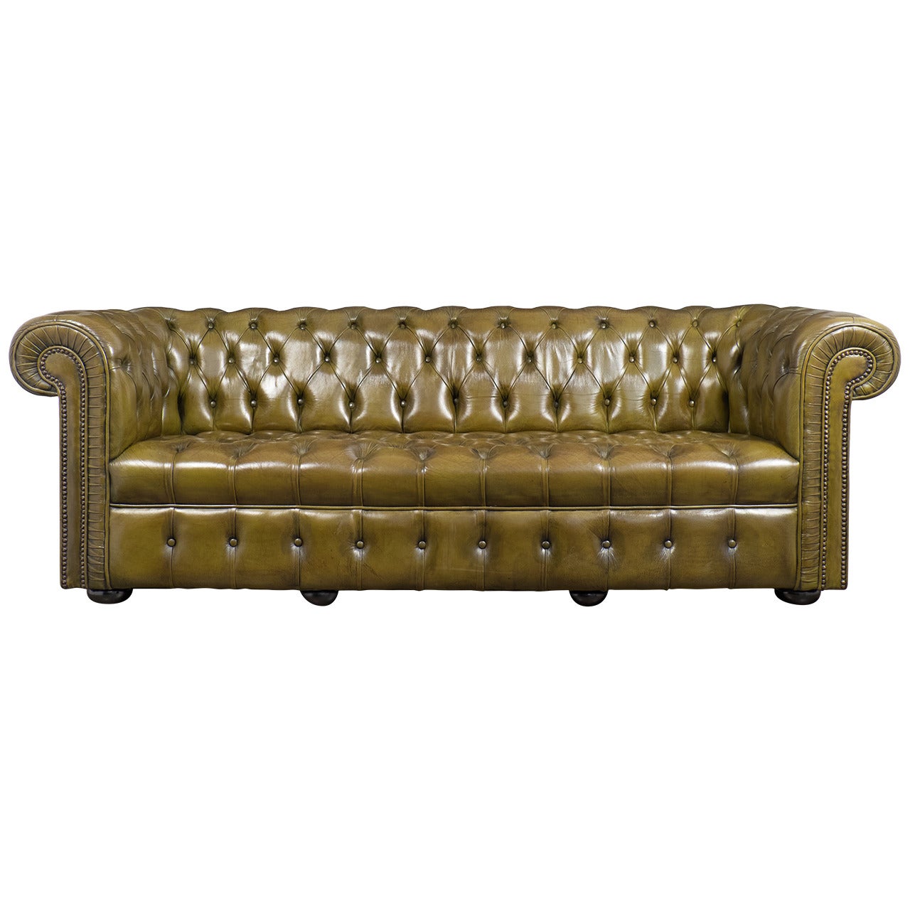 Vintage Green Leather Chesterfield Sofa