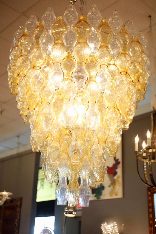 Italian Modernist Amber and Crystal Murano Glass Chandelier