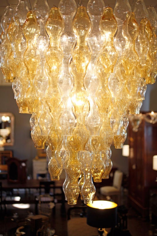 20th Century Modernist Amber and Crystal Murano Glass Chandelier