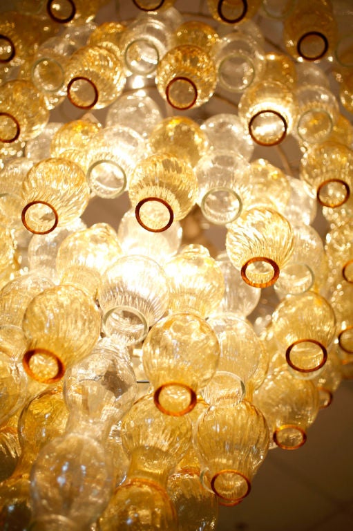 Modernist Amber and Crystal Murano Glass Chandelier 1