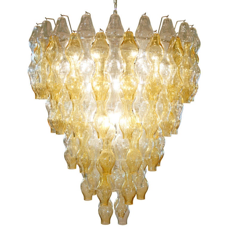 Modernist Amber and Crystal Murano Glass Chandelier
