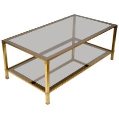 French Brass and Smoked Glass Coffee Table
