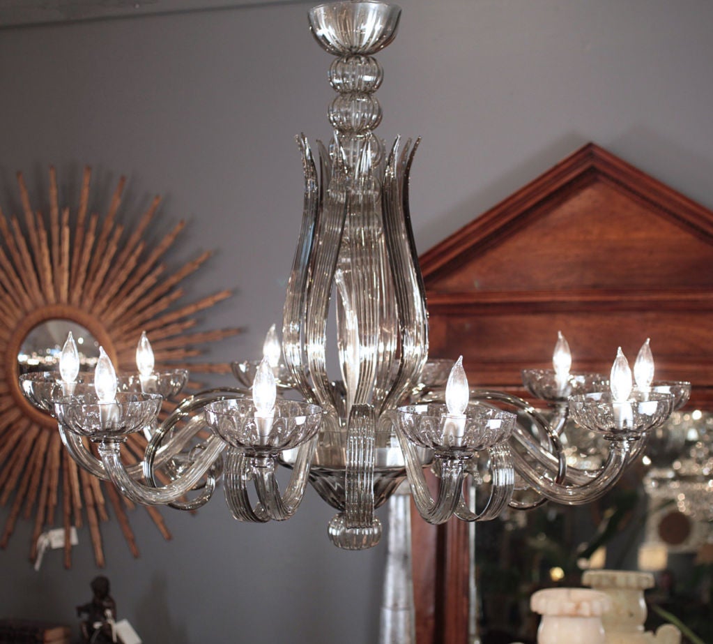 Stunning Italian vintage Murano glass chandelier by Barbini, hand blown grey 