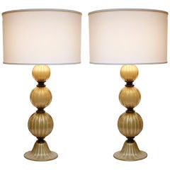 Pair of "Avventurina" Smoked Opaline Murano Glass Lamps