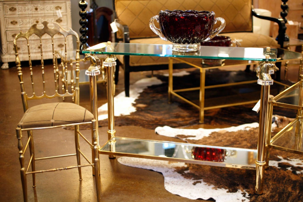 Maison Charles Gilt Brass and Glass Slab Console Table