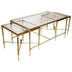 French Gilt Brass and Glass Nesting Coffee Table